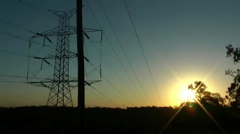 Power lines sunset Stock Footage 11977620