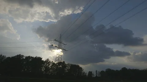 Power Lines On Sunset Time laps (Canon Log) Stock Footage 54371042