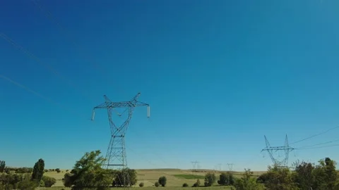 Power lines supply wire. High voltage electric tower. Electricity transportation Stock Footage 166836938