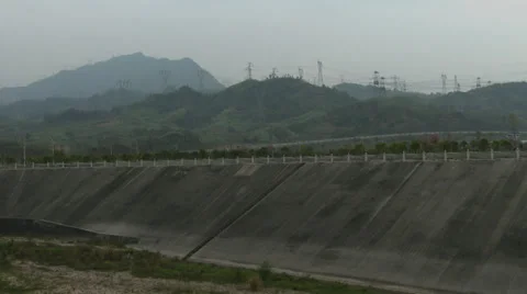 Power lines at Three Gorges Dam Stock Footage 39831832