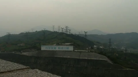 Power lines at Three Gorges Dam 1 Stock Footage 39832382