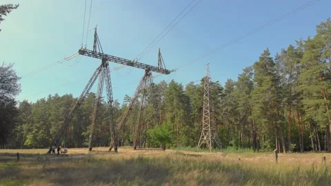 Power Lines Tower Nature Stock Footage 139715091