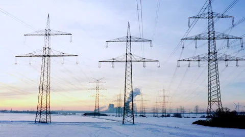 Power Lines in Winter Video stock 263154695