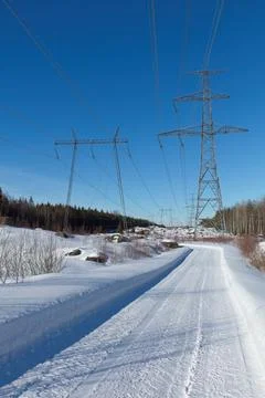 Power lines in winter. Stock Photos