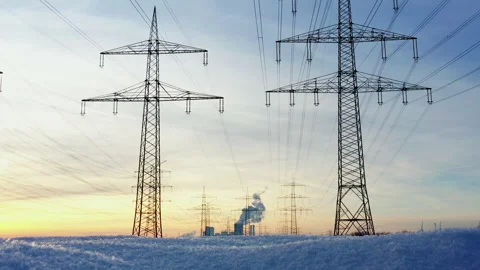 Power Lines in a Wintry Landscape Video stock 263153560