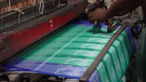 Power loom weaving saree Stock Footage 346728054