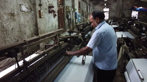 Power loom workshop in the textile city of Bhiwandi Stock Footage 121186896