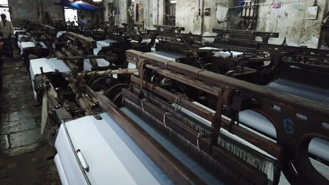 Power loom workshop in the textile city of Bhiwandi Stock Footage 121186902