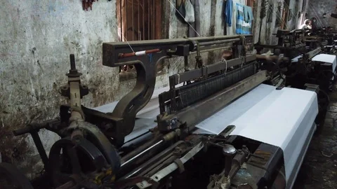 Power loom workshop in the textile city of Bhiwandi Stock Footage 121186916