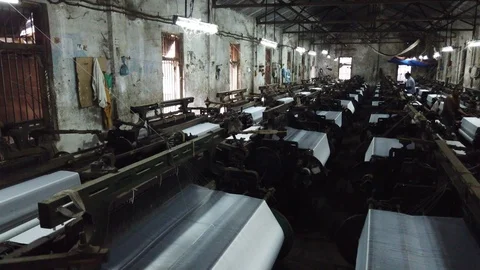 Power loom workshop in the textile city of Bhiwandi Stock Footage 121187015
