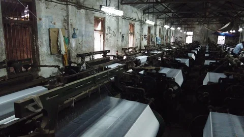 Power loom workshop in the textile city of Bhiwandi Stock Footage 121187036