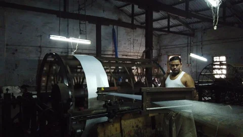 Power loom workshop in the textile city of Bhiwandi Stock Footage 121187074