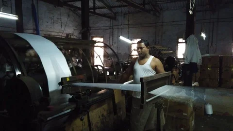 Power loom workshop in the textile city of Bhiwandi Stock Footage 121187083