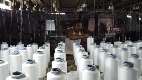 Power loom workshop in the textile city of Bhiwandi Stock Footage 121187121
