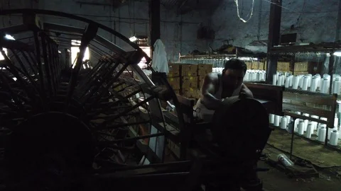 Power loom workshop in the textile city of Bhiwandi Stock Footage 121187123