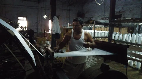 Power loom workshop in the textile city of Bhiwandi Stock Footage 121187125