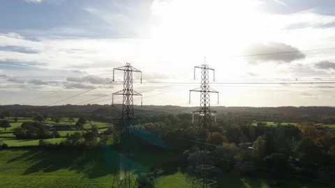 Power mast for high voltage electricity cables. Electricity network grid for 動画素材 320896048