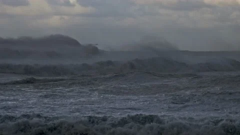 Power of nature. Ocean waves and water spray. Stormy weather on atlantic coast. Stock Footage 230455514