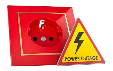 Power outage warning sign with red electrical outlet, 3d rendering Stock Illustration