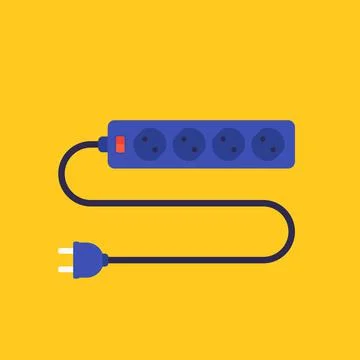 Power outlet with cable and plug, four sockets, vector 스톡 일러스트