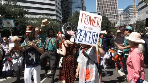 Power To The Peaceful Protesters Stock Footage 93586183