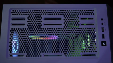 Power off of personal computer, cooling unit with the fan of the stylish modern Stock Footage 269739449