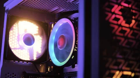 Power off of personal computer, cooling unit with the fan of the stylish modern Stock Footage 269739784