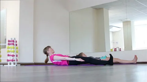Power Pilates &amp; Yoga Classes. Sit-UPS body Stock Footage 59857389