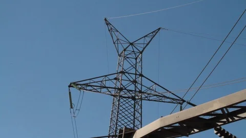 Power pillar in a blue sky Stock Footage 121338396