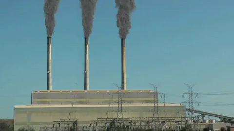 Power plant 3 stacks Stock Footage 39588157