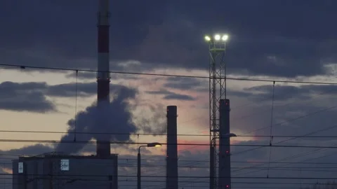 Power plant after the sunset Stock Footage 150903580