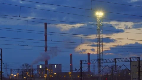 Power plant after the sunset Stock Footage 150903797