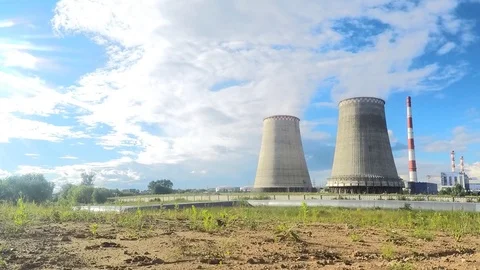 Power plant and clouds on a summer day timelapse Stock Footage 82981604