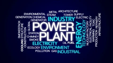 Power plant animated word cloud, text design animation. Stock Footage