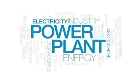 Power plant animated word cloud, text design animation. Kinetic typography. Stock Footage 74437145