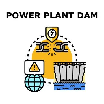Power plant dam causing global energy vulnerability Stock Illustration