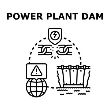 Power plant dam causing global energy vulnerability Stock Illustration