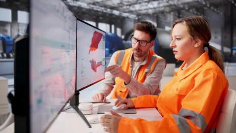 Power Plant Engineer Monitors Gas Turbine Performance Stock Footage 332500997