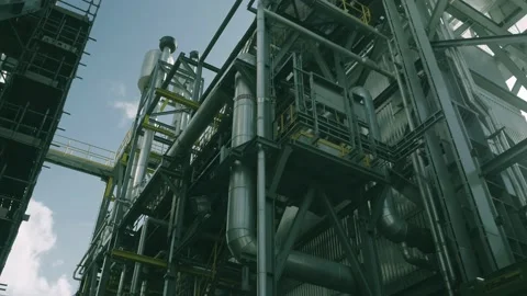 Power Plant Exterior with Framework and Pipes Industrial Machinery Stock Footage 210453232