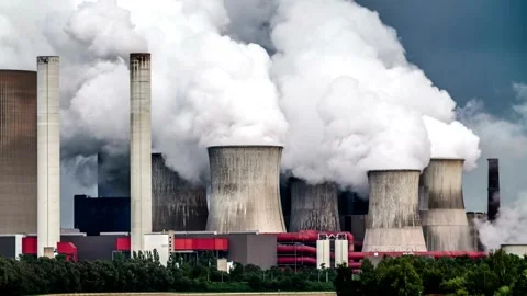 Power plant generates waste from coal processing toxins like carbon dioxide and Stock Footage 334651213