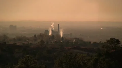 Power plant in the haze Stock Footage 10855254