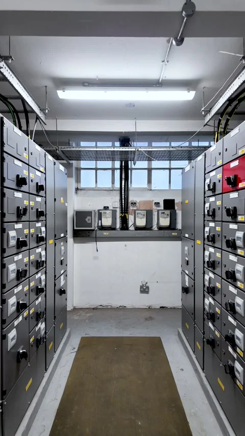 Power Plant Infrastructure Electrical Switchgear Room Industrial Basement Stock Footage 331002205