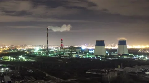 Power plant at night Video stock 67512306