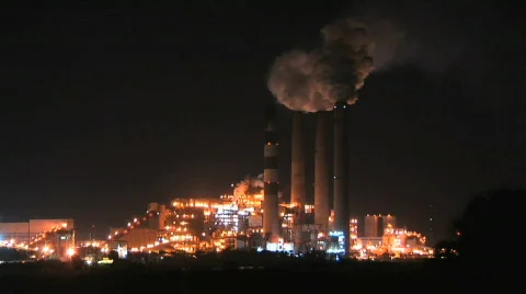 Power Plant at Night Time-Lapse Stock Footage