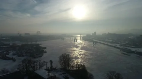 Power plant that operates in cold winter. Smoke from pipes. Kyiv. Ukraine. Stock Footage 232006502