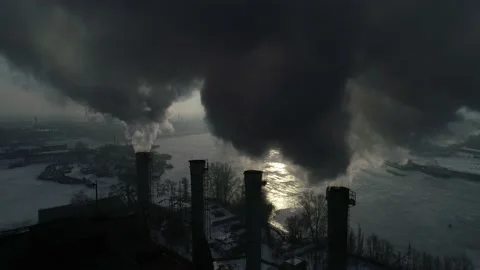 Power plant that operates in cold winter. Smoke from pipes. Kyiv. Ukraine. Stock Footage 232006948