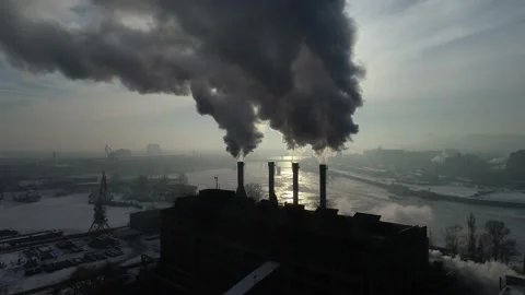 Power plant that operates in cold winter. Smoke from pipes. Kyiv. Ukraine. Stock Footage 232007383