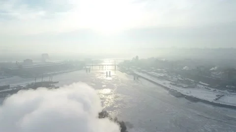 Power plant that operates in cold winter. Smoke from pipes. Kyiv. Ukraine. Stock Footage 232007384