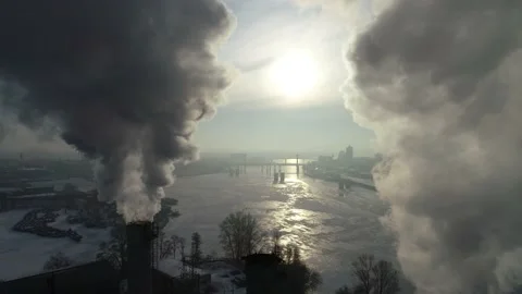 Power plant that operates in cold winter. Smoke from pipes. Kyiv. Ukraine. Stock Footage 232007521