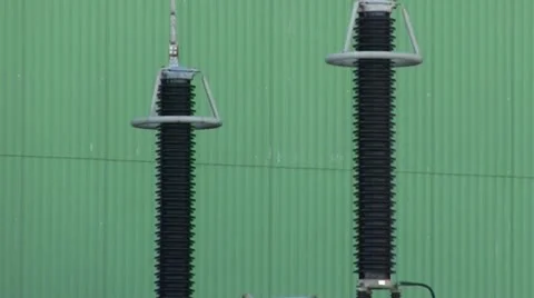 Power plant output transformer electrodes Stock Footage